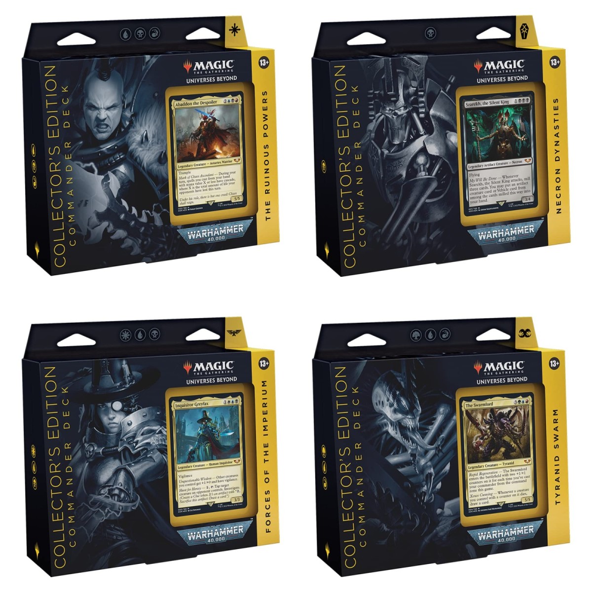 Magic: The Gathering Universes Beyond Warhammer 40,000 Commander Deck  Bundle – Includes 1 The Ruinous Powers, 1 Necron Dynasties, 1 Forces of the