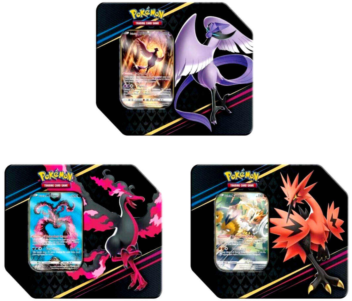 Pokémon TCG Sword & Shield Crown Zenith Zapdos/Articuno/Moltres Tin 3x  Bundle - US