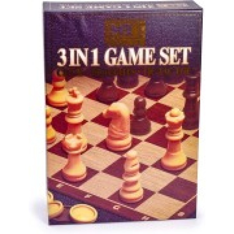 3 in 1 Chess/Draughts/Tic Tac Toe Board Game Set