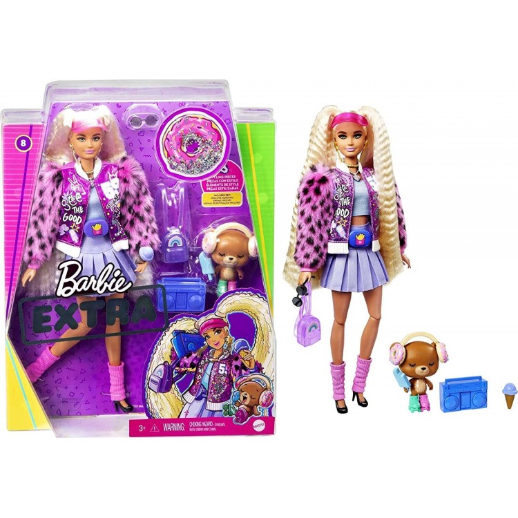 Mattel Barbie Extra Doll Blonde Pigtails with Rollerskate Bear