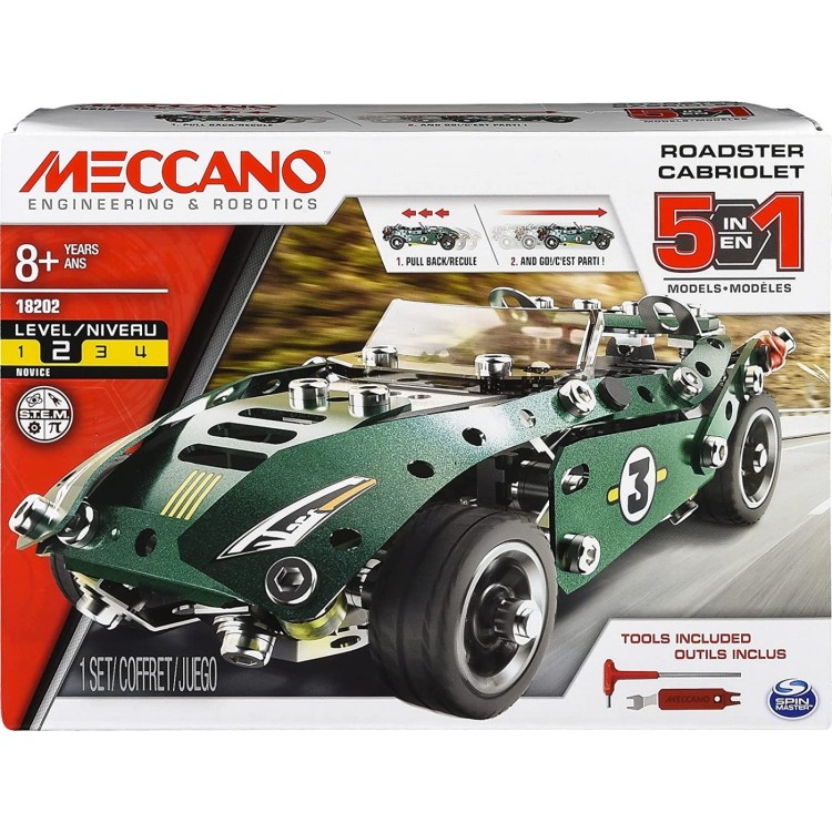 Meccano 5 Model Set - Roadster with Pull Back Motor 