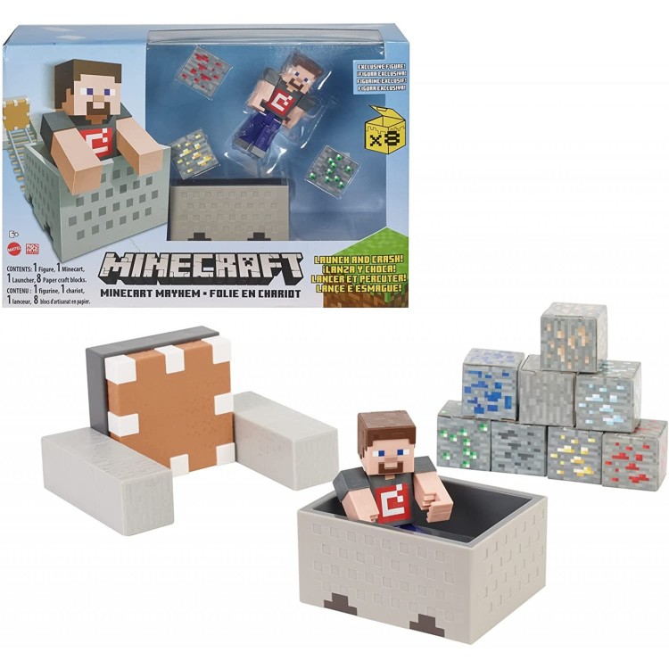 Minecraft 3.25 Inch Figure - Minecart Mayhem Playset GVL55